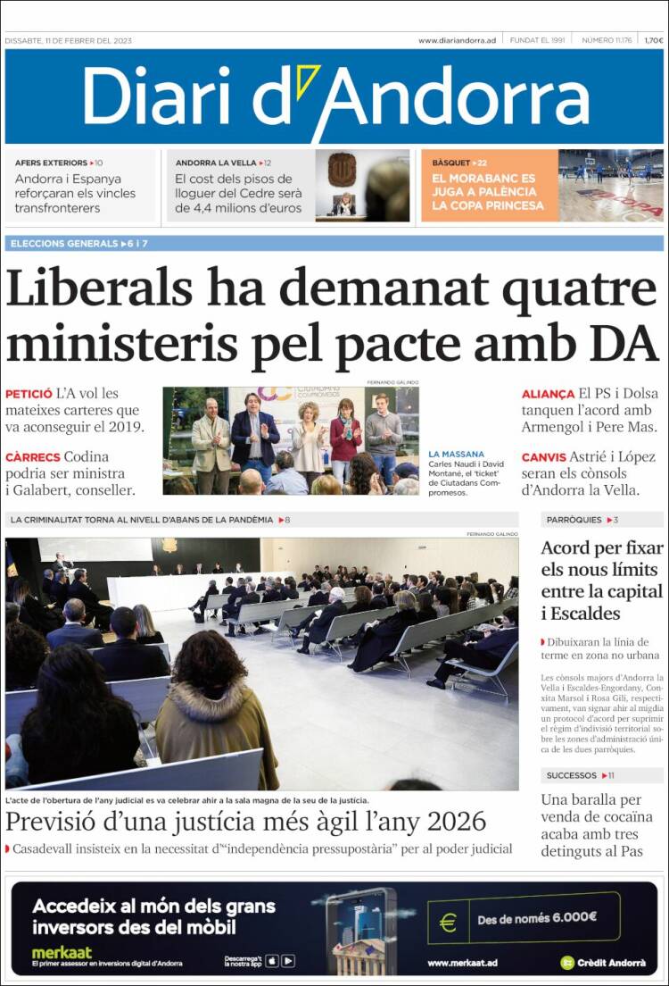 Portada de Diari d’Andorra (Andorra)