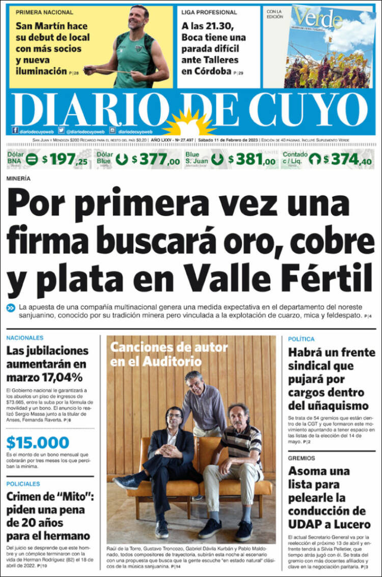 Portada de Diario de Cuyo (Argentina)