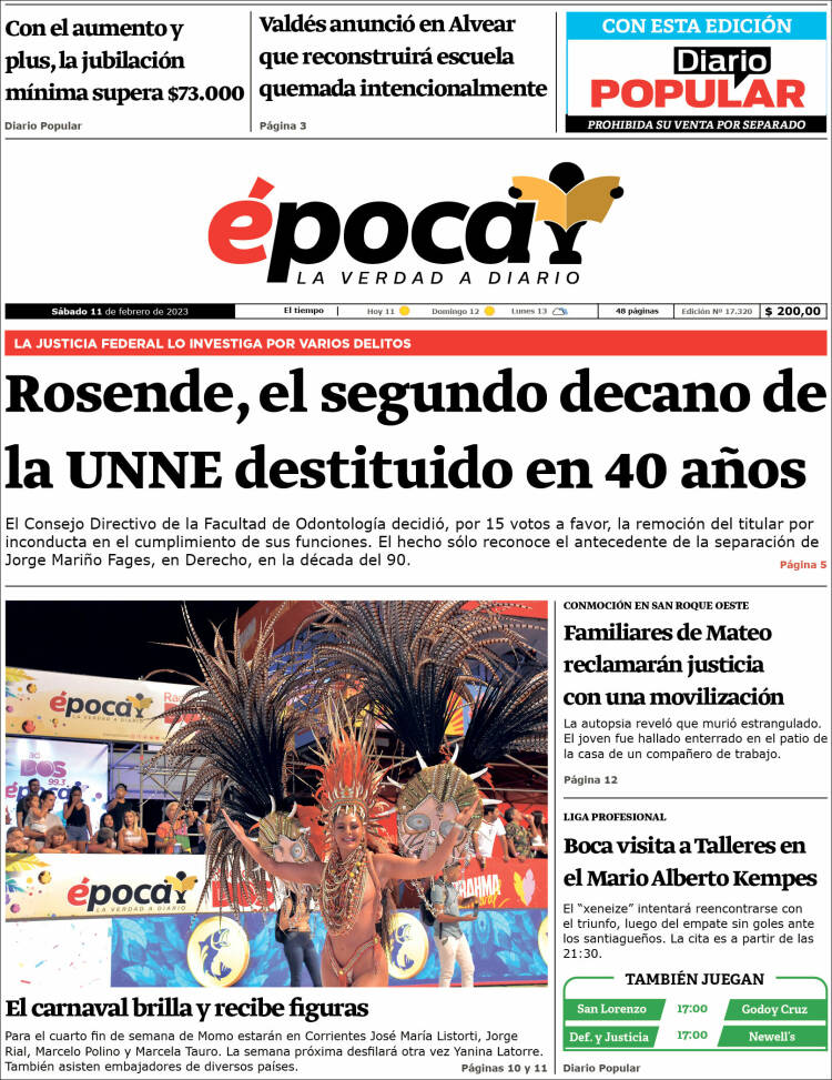 Portada de Diario Época (Argentina)