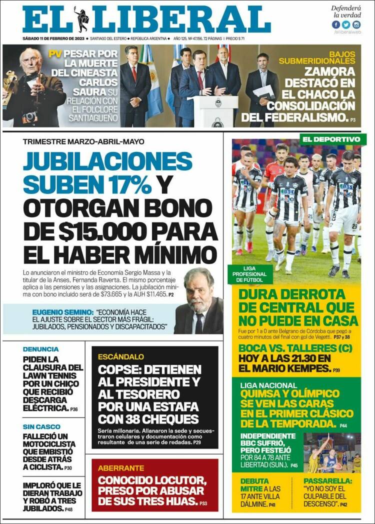 Portada de Diario El Liberal (Argentina)