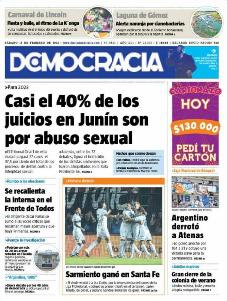 Portada de Diario Democracia (Argentina)