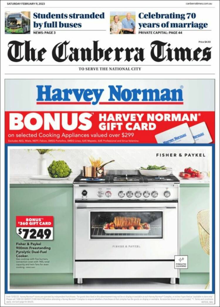 Portada de The Canberra Times (Australia)