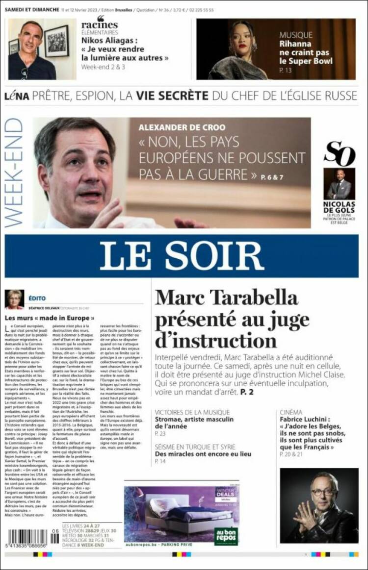 Portada de Le Soir (Belgique)