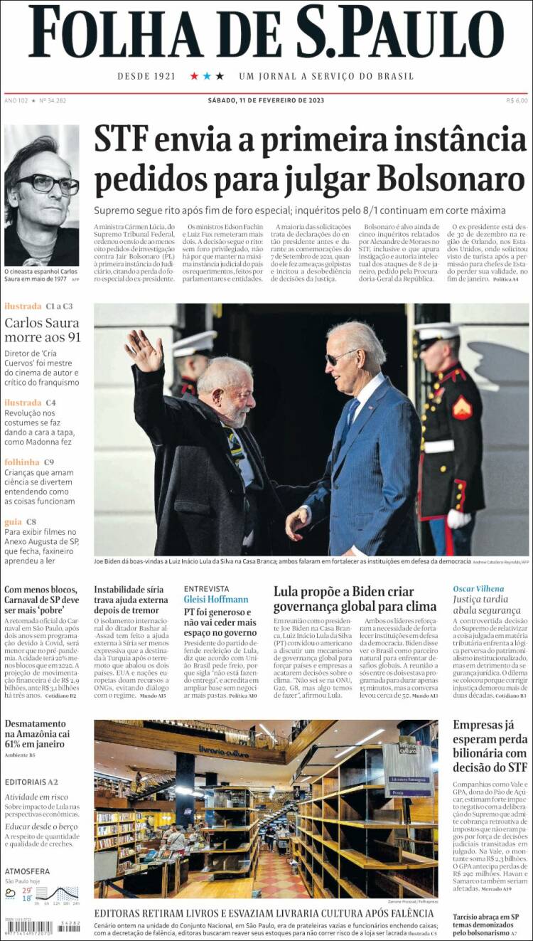 Portada de Folha de São Paulo (Brasil)