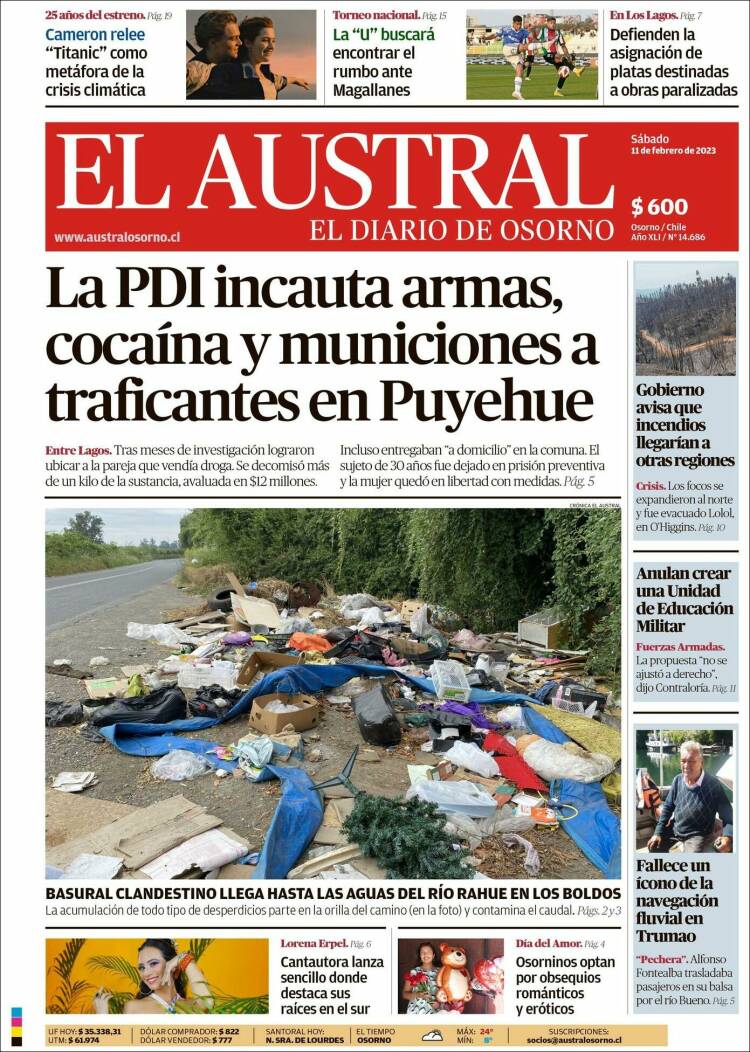 Portada de El Austral de Osorno (Chile)
