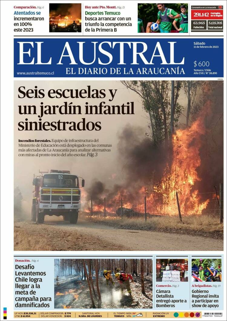 Portada de El Austral de Temuco (Chile)