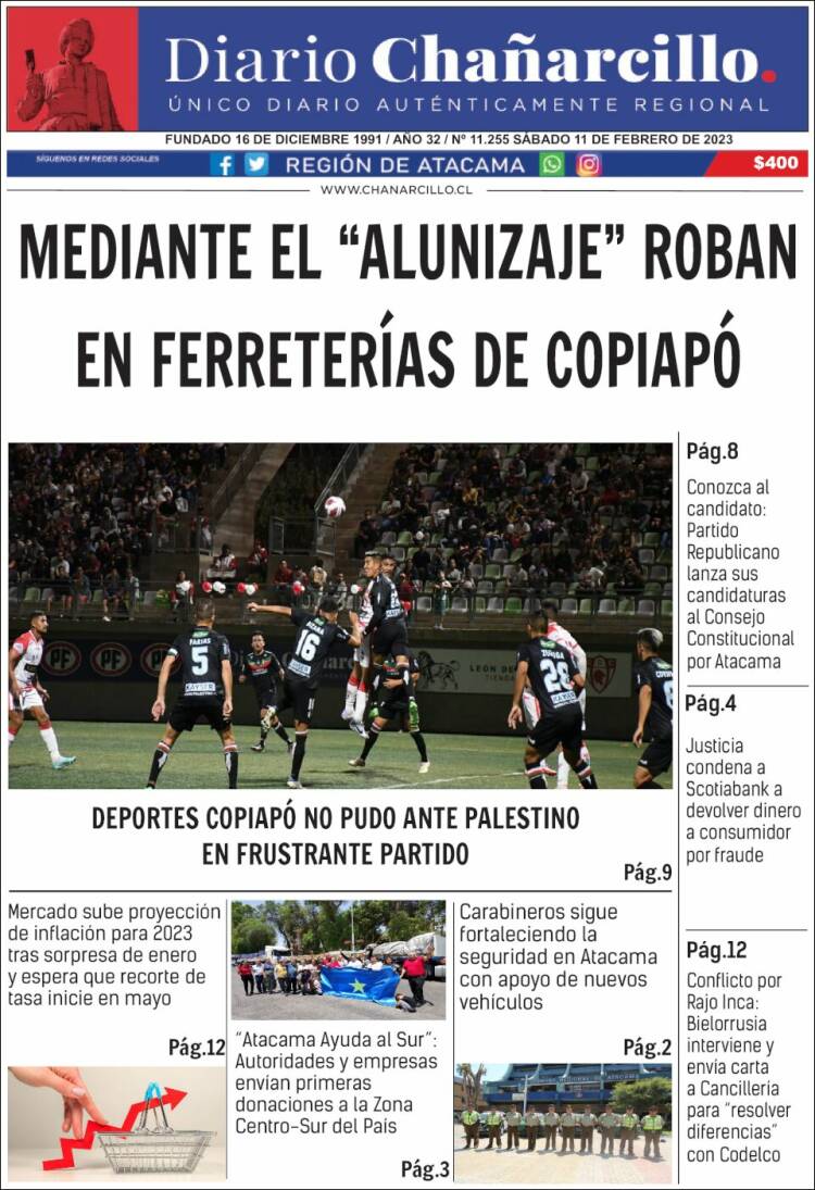 Portada de Diario Chañarcillo (Chile)