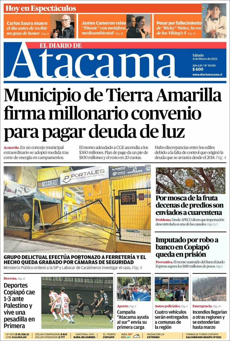 Portada de Diario de Atacama (Chile)