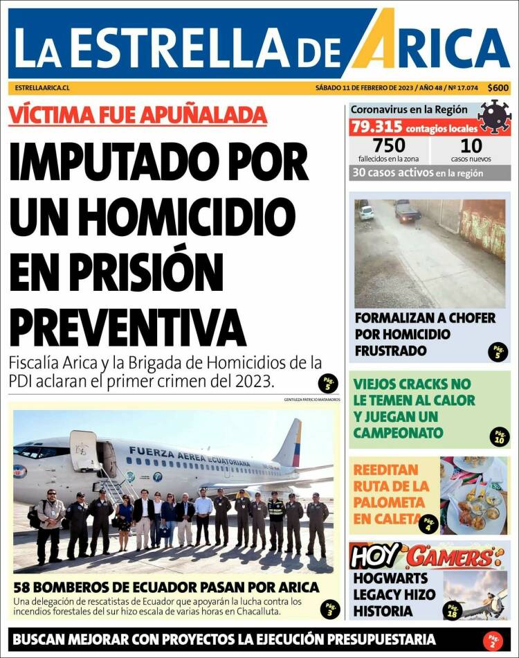 Portada de La Estrella de Arica (Chile)