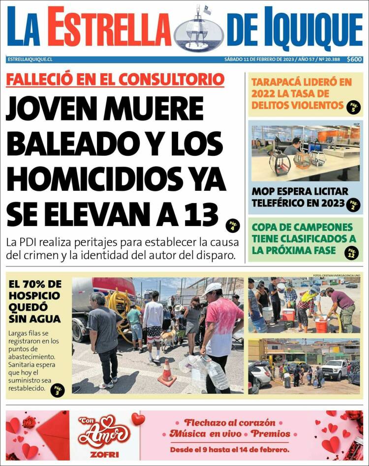 Portada de La Estrella de Iquique (Chile)
