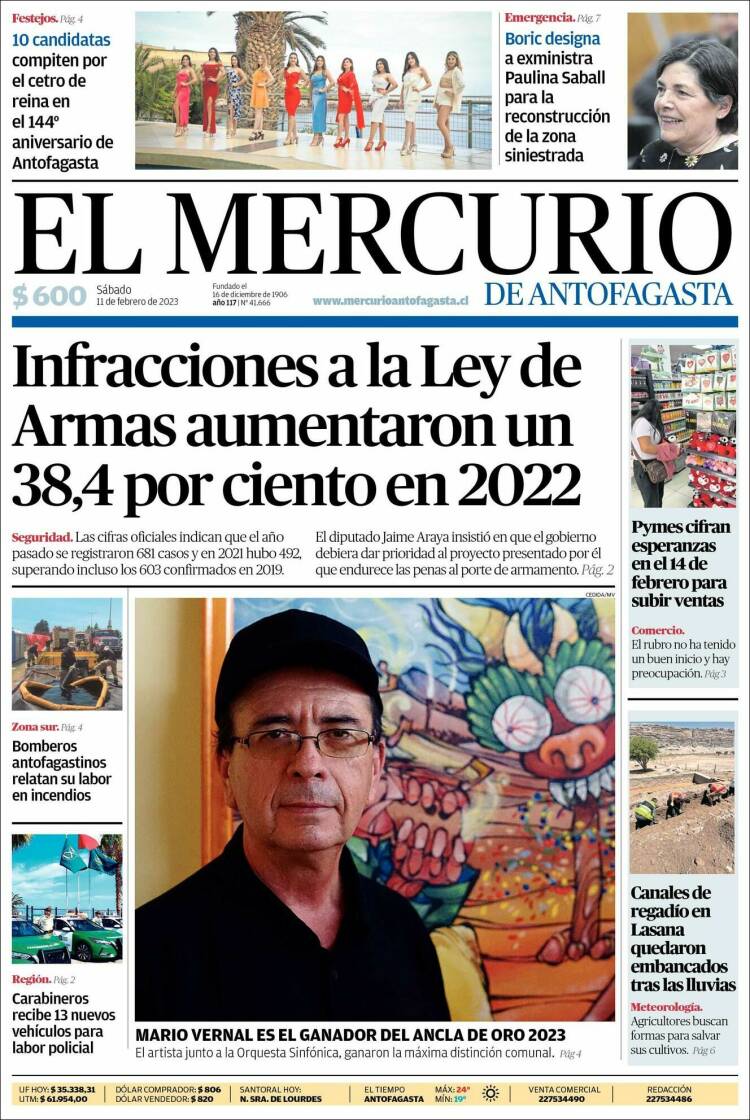 Portada de El Mercurio de Antofagasta (Chile)