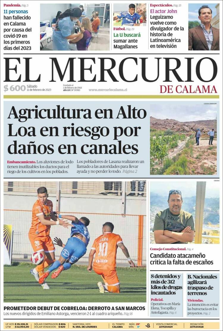 Portada de El Mercurio - Calama (Chile)