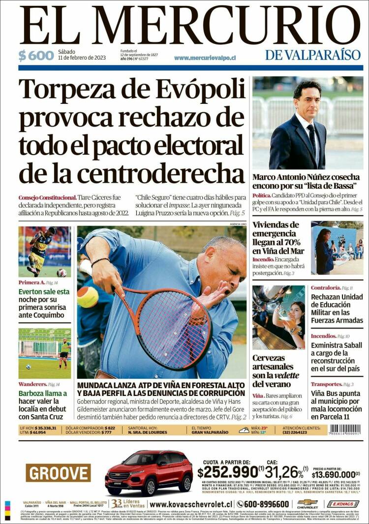 Portada de Mercurio de Valparaiso (Chile)