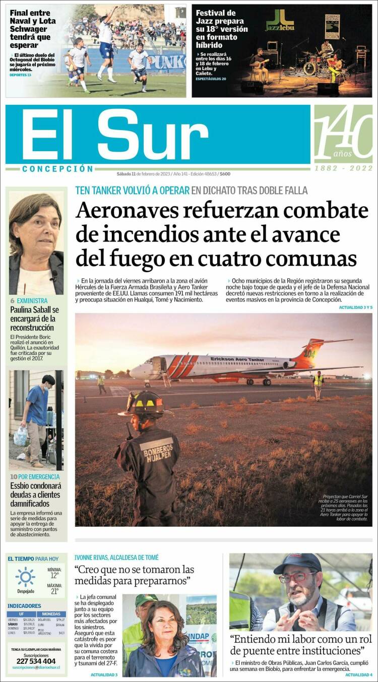 Portada de El Sur (Chile)