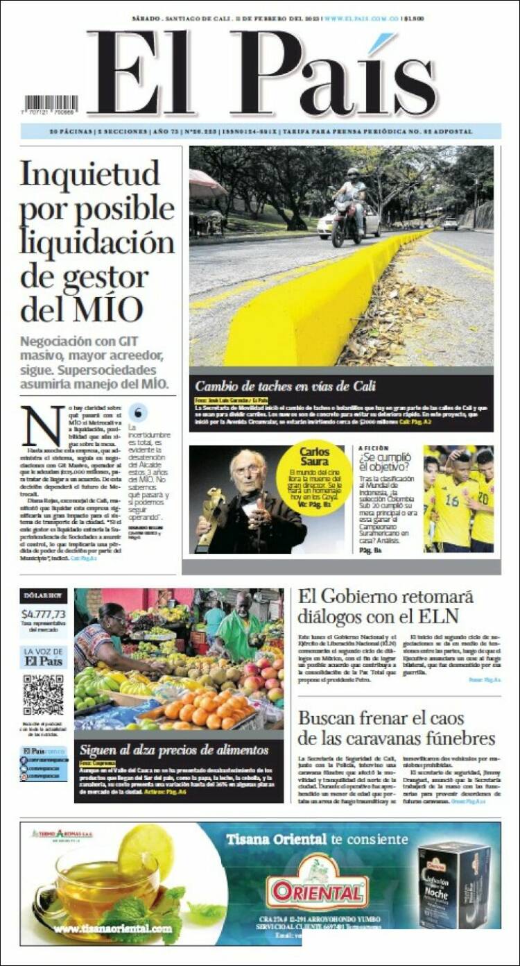 Portada de El País - Cali (Colombia)