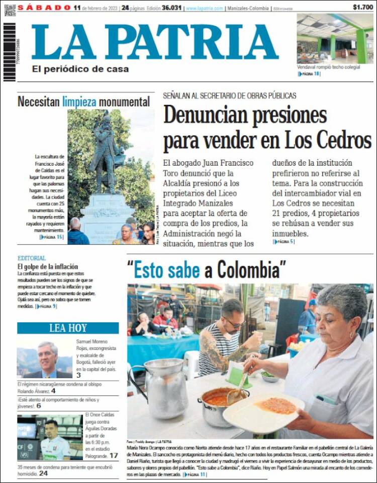 Portada de La Patria (Colombia)