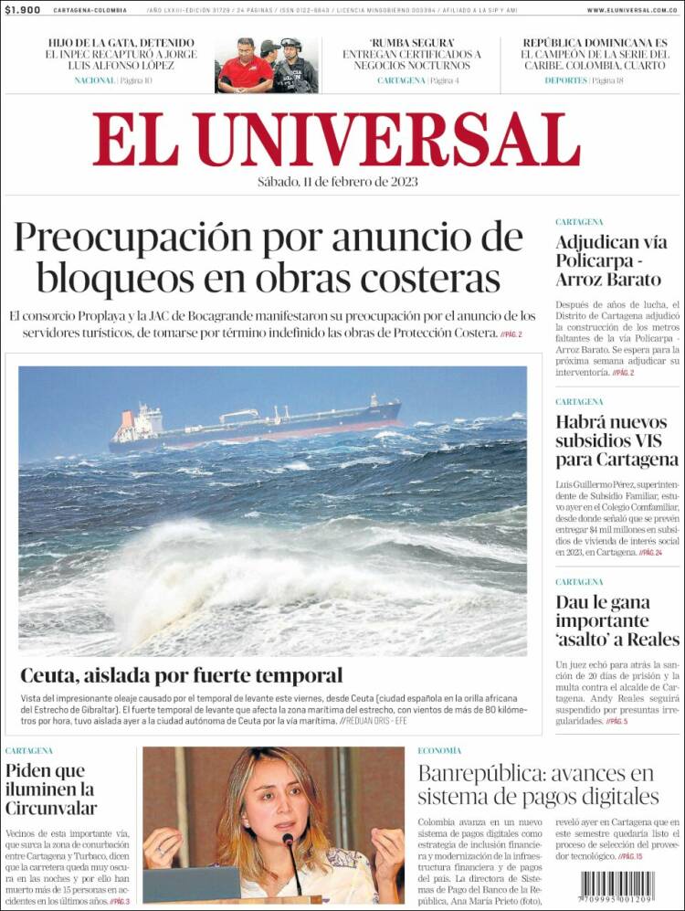 Portada de El Universal (Colombia)