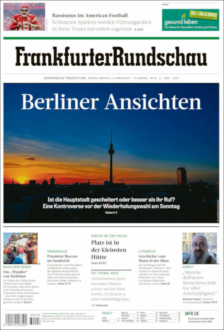 Portada de Frankfurter Rundschau (Alemania)