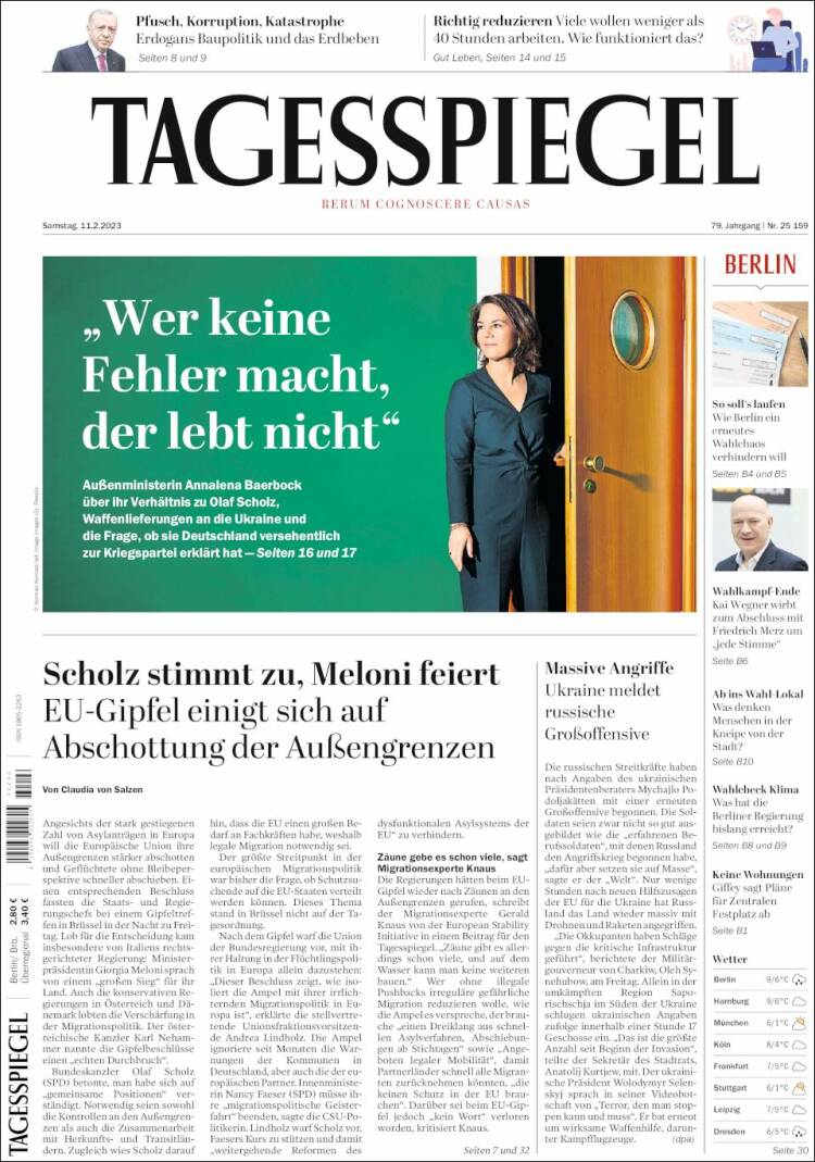 Portada de Der Tagesspiegel (Alemania)