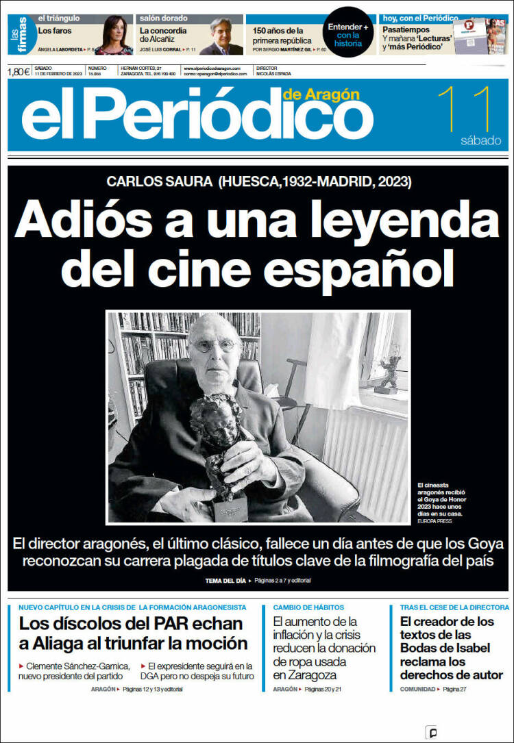 Portada de El Periódico de Aragón (Spain)