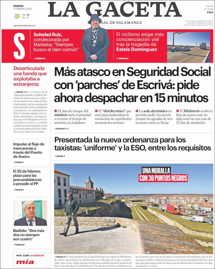 Portada de La Gaceta de Salamanca (Spain)