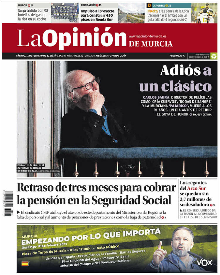 Portada de La Opinión de Murcia (Spain)