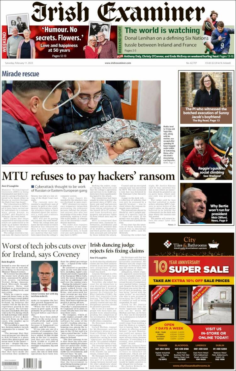 Portada de Irish Examiner (Irlanda)