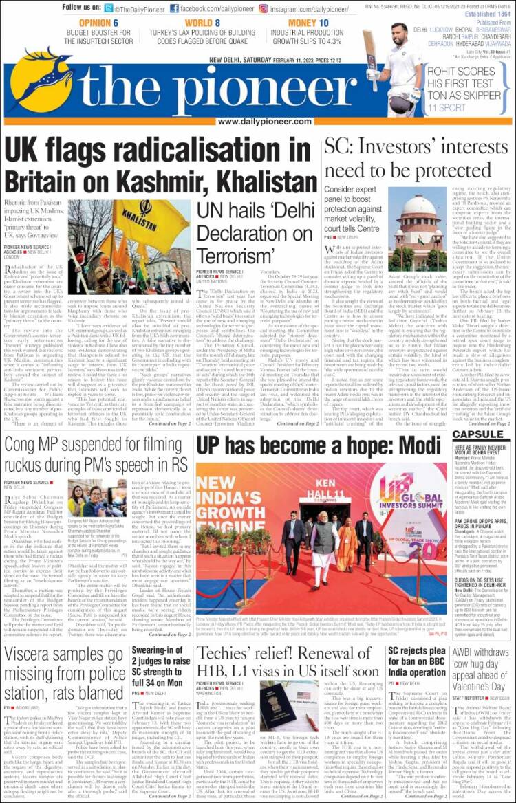 Portada de The Pioneer (India)