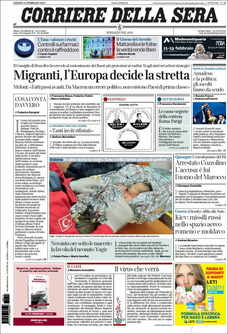 Portada de Corriere della Sera (Italie)