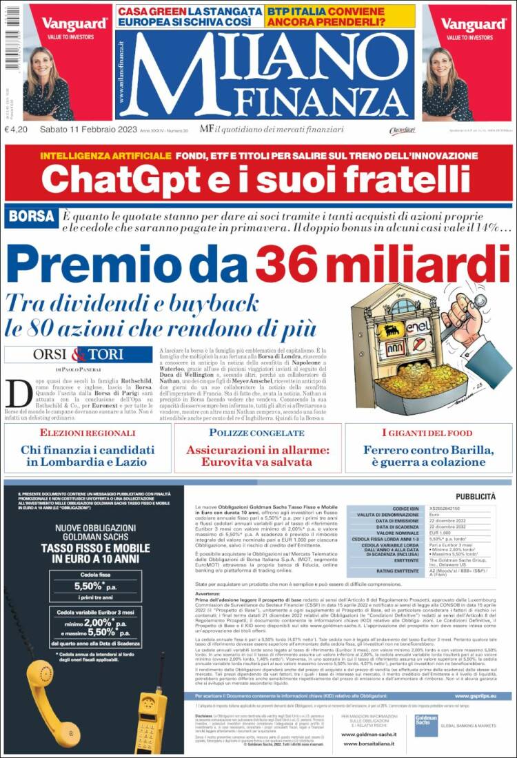 Portada de Milano Finanza (Italie)