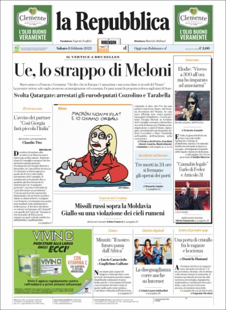 Portada de La Repubblica (Italie)