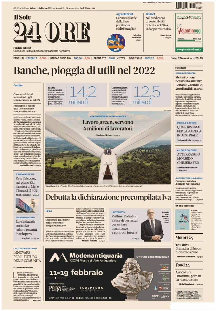 Portada de Il Sole 24 ORE (Italie)