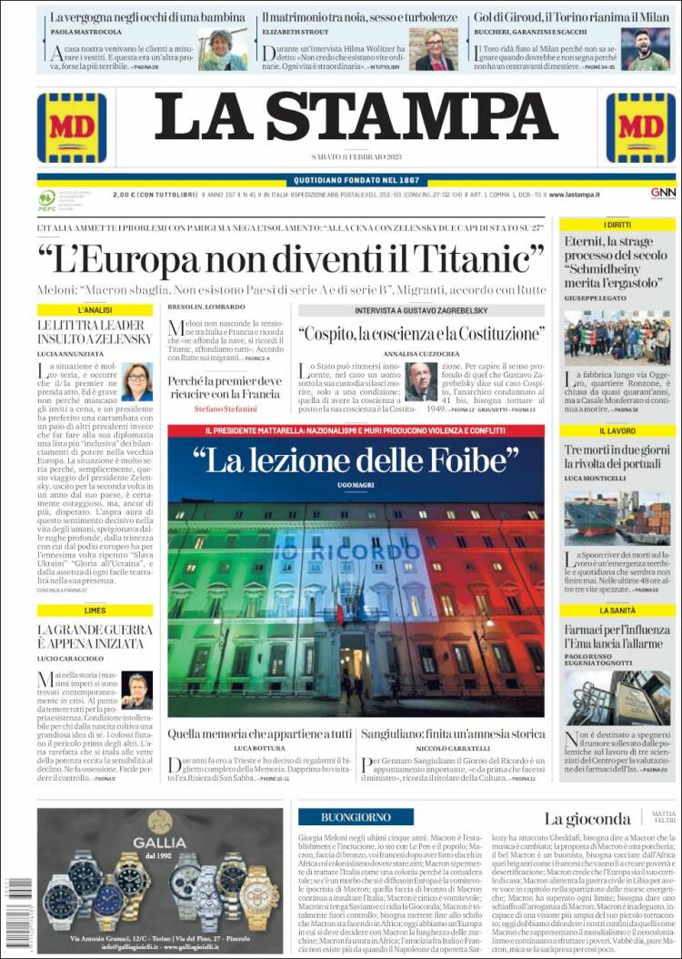 Portada de La Stampa (Italie)