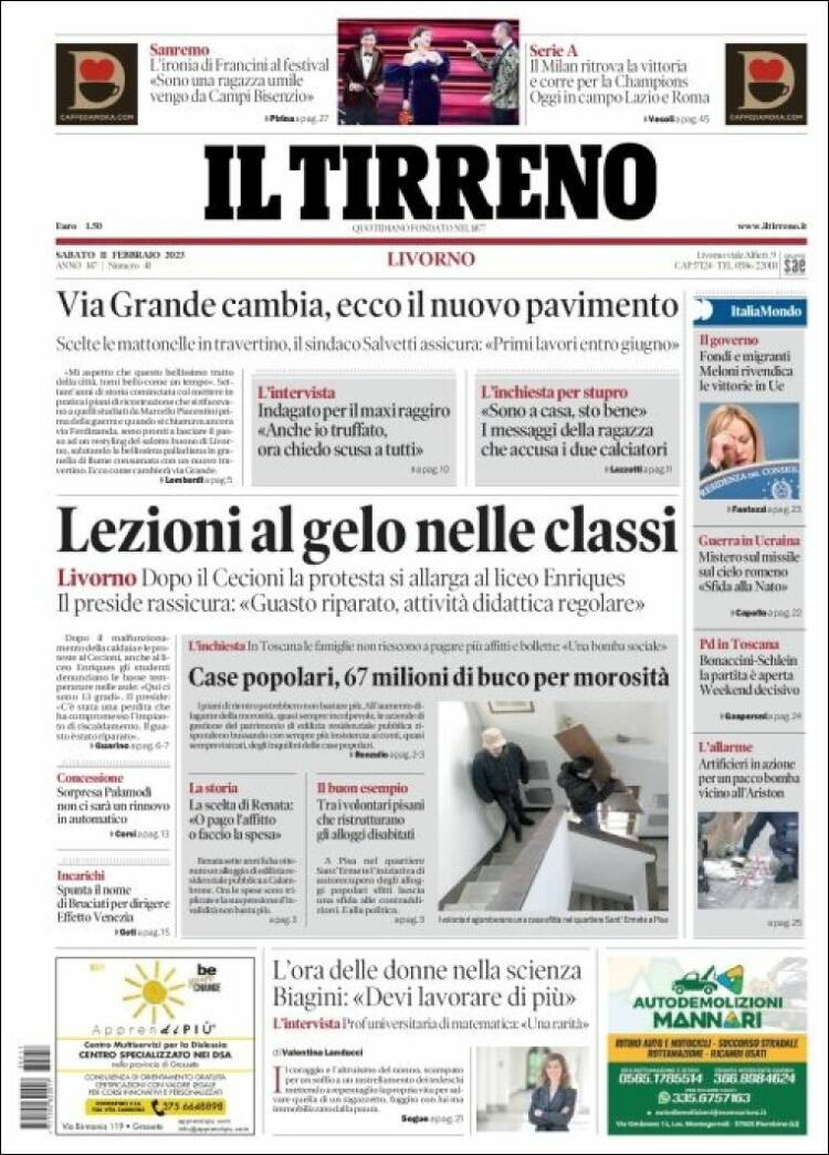 Portada de Il Tirreno (Italie)