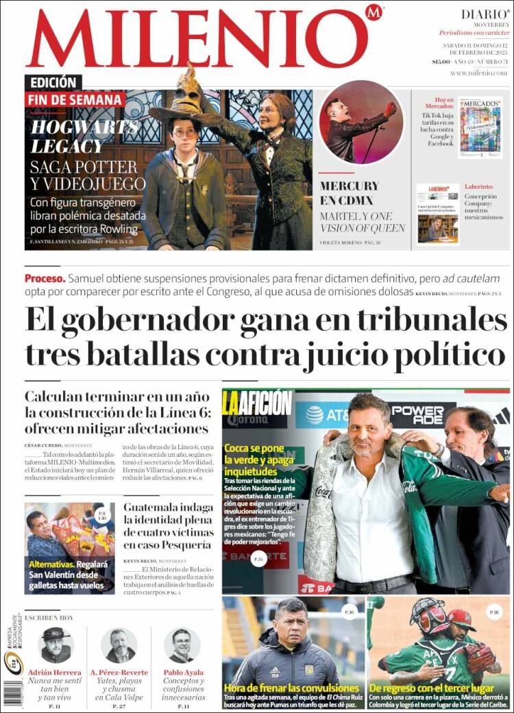 Portada de Milenio de Monterrey (México)