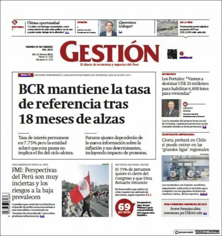 Portada de Diario Gestión (Per&uacute;)