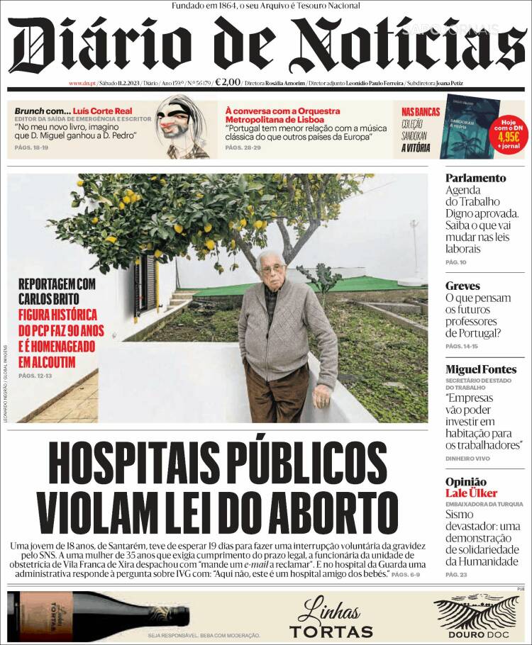 Portada de Diário de Noticias (Portugal)