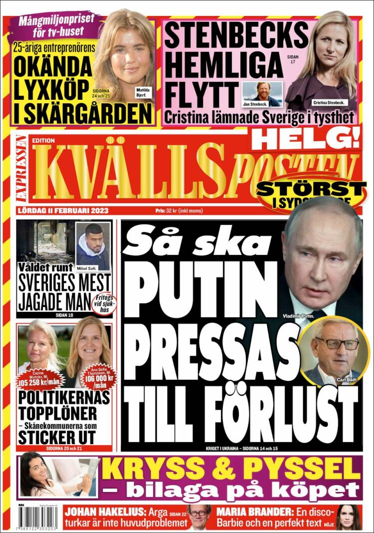 Portada de Kvällsposten (Suecia)