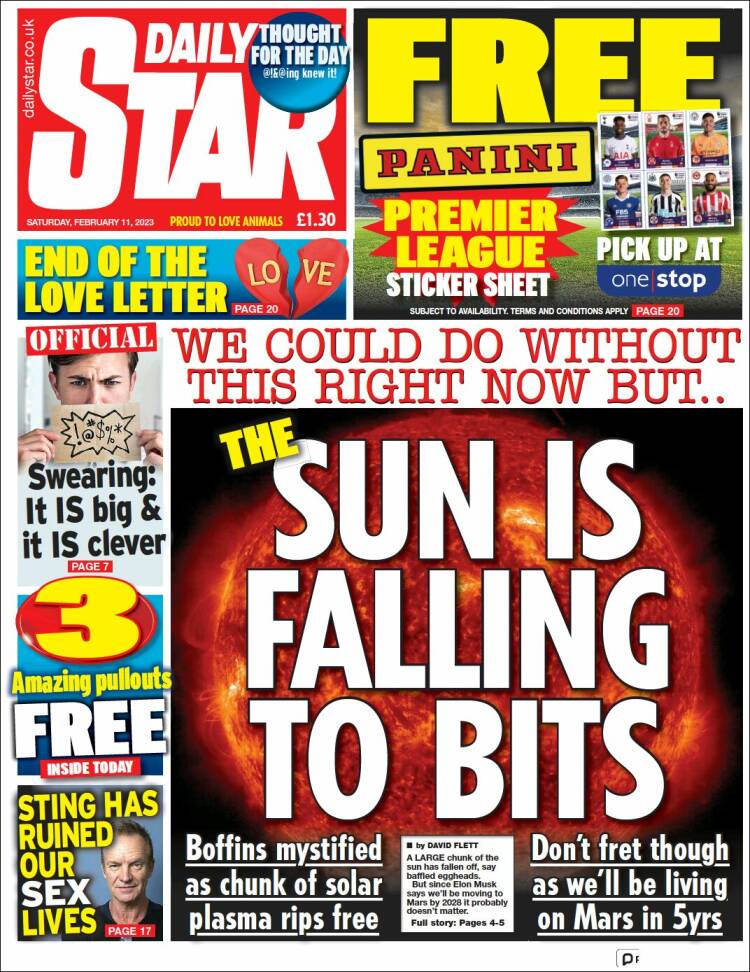 Portada de Daily Star (Reino Unido)