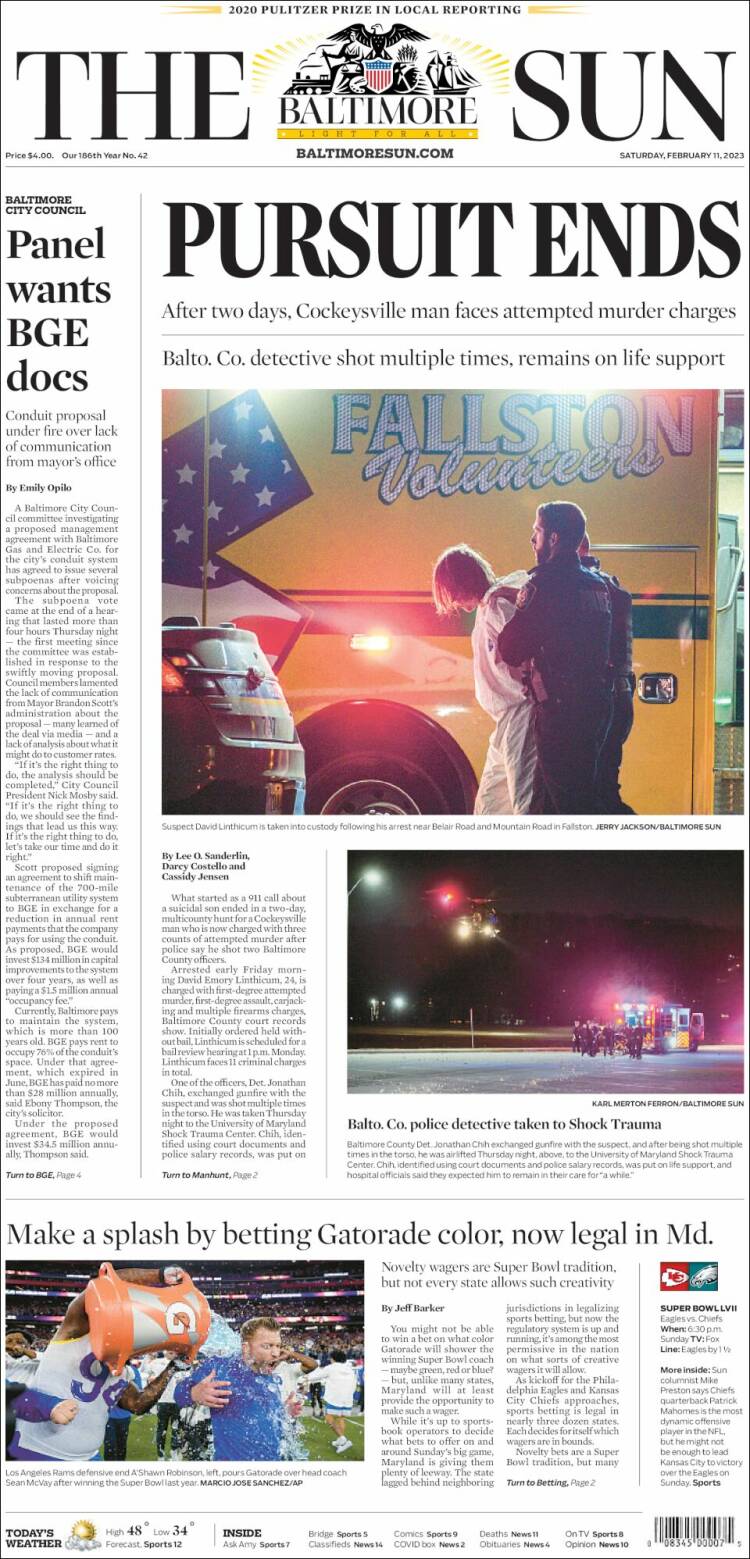 Portada de The Baltimore Sun (États-Unis)