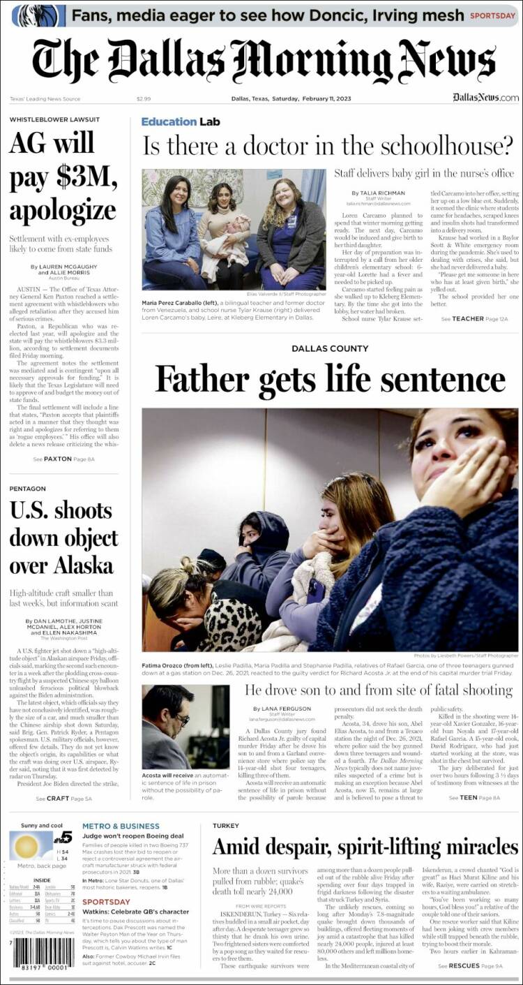 Portada de Dallas Morning News (USA)