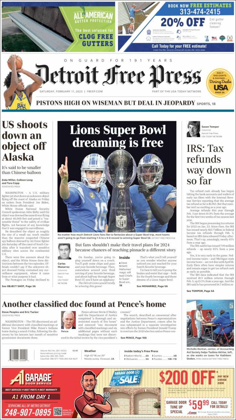 Portada de Detroit Free Press (USA)