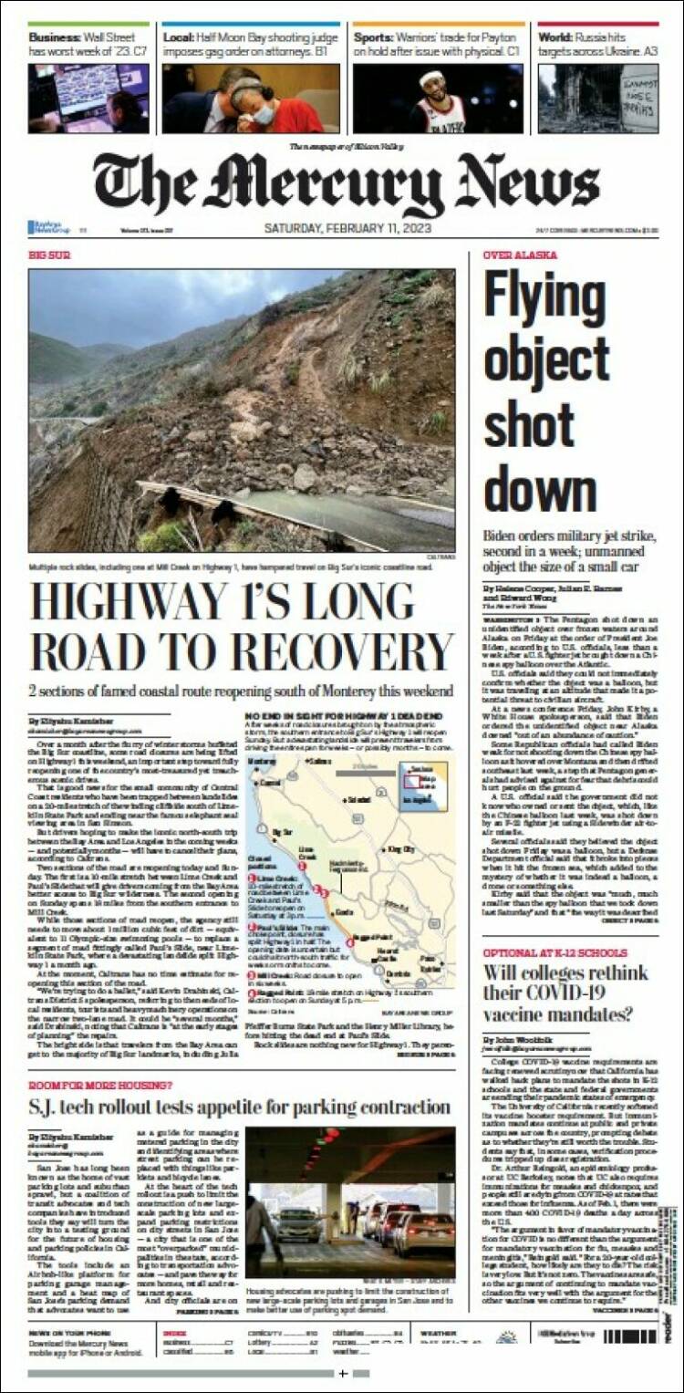 Portada de San Jose Mercury News (USA)