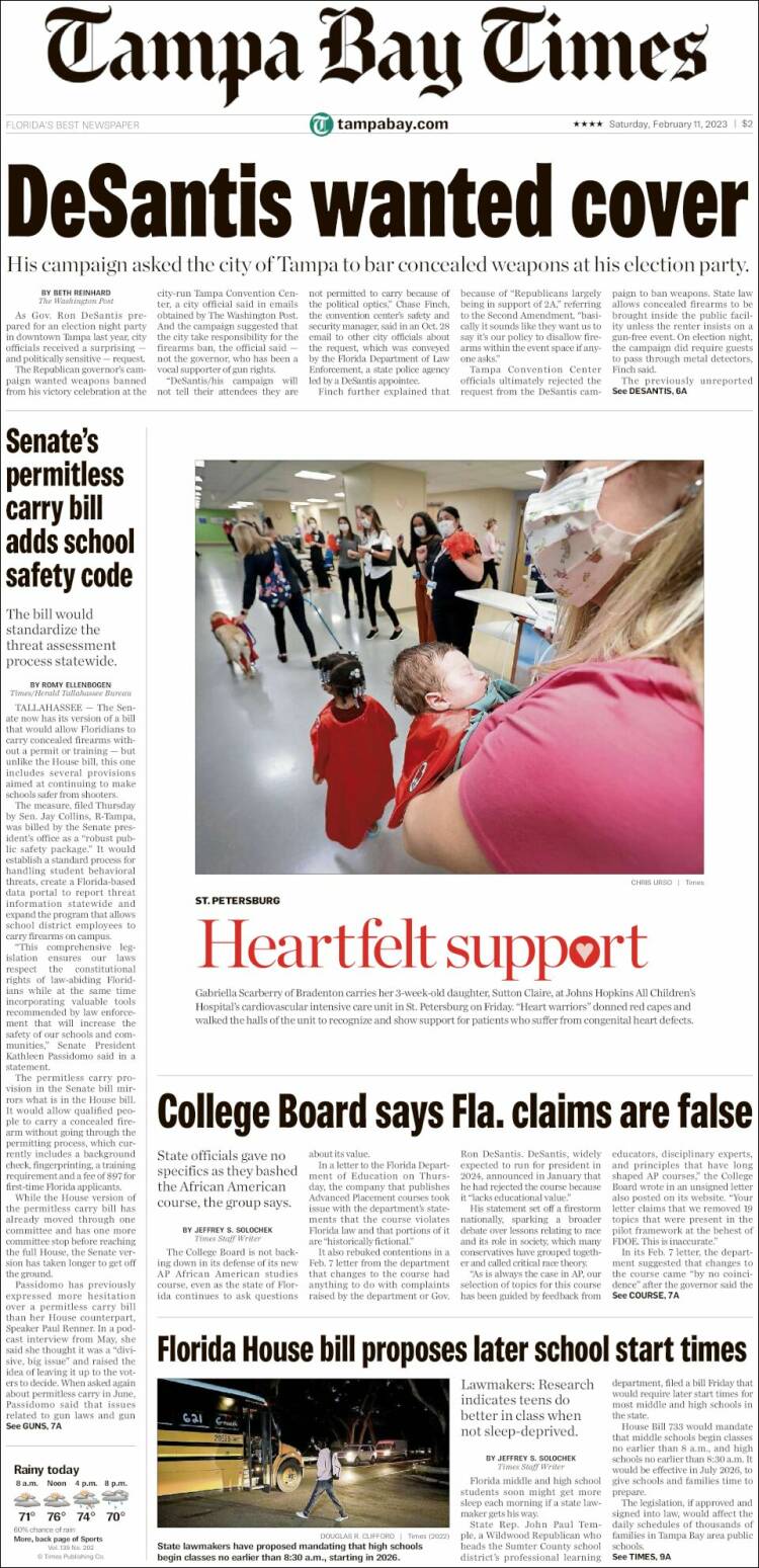 Portada de Tampa Bay Times (États-Unis)