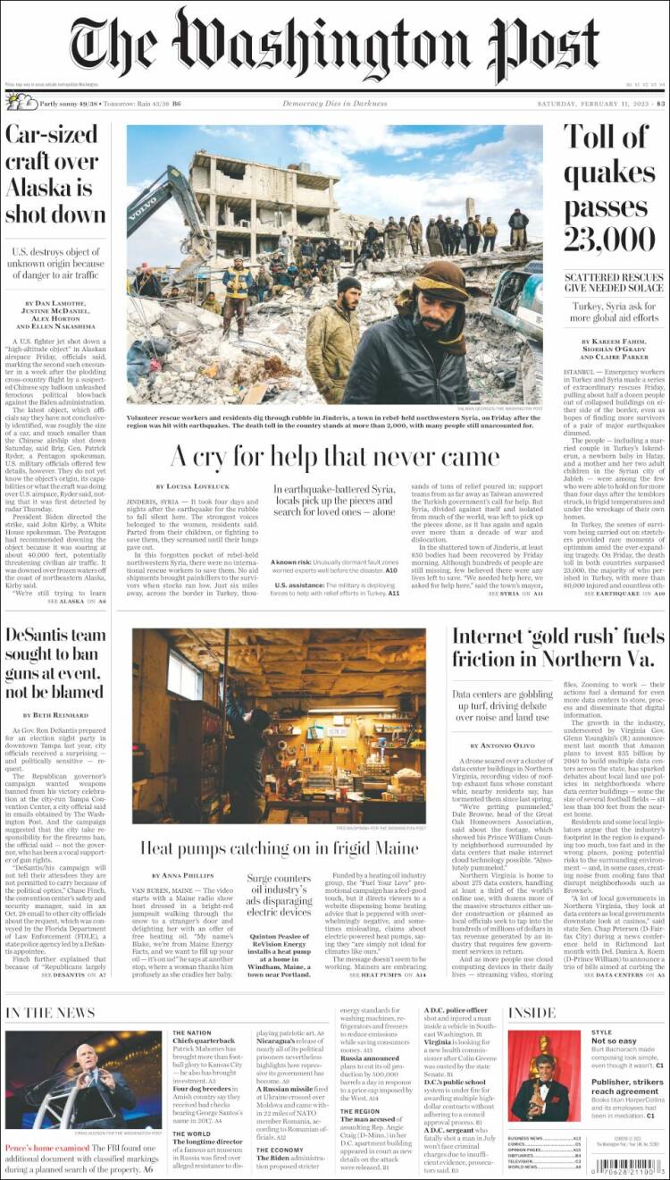 Portada de The Washington Post (USA)