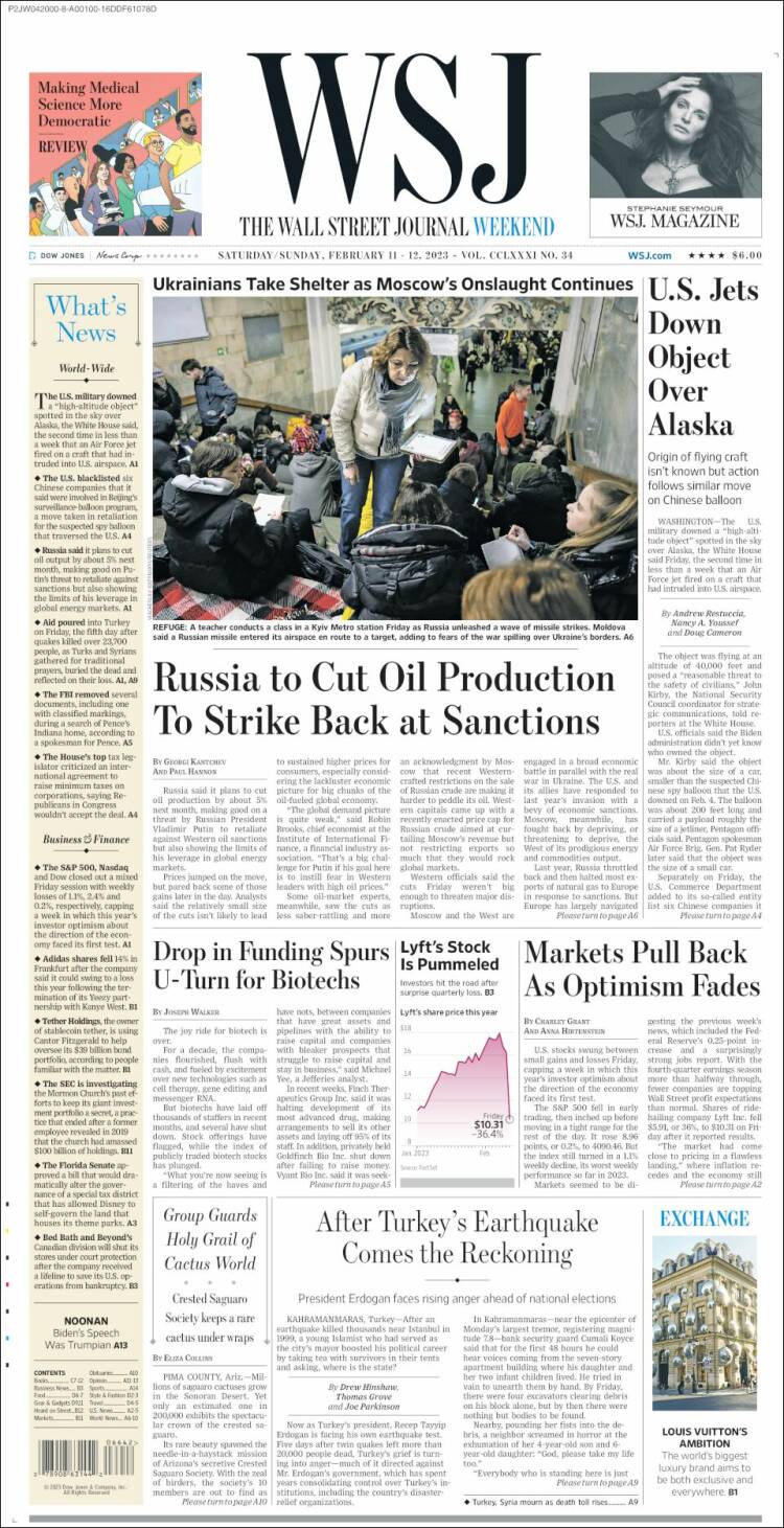 Portada de Wall Street Journal (États-Unis)