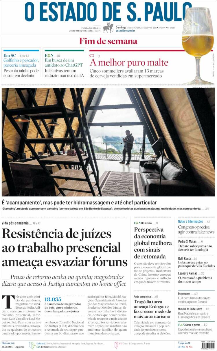 Portada de O Estado de São Paulo (Brasil)