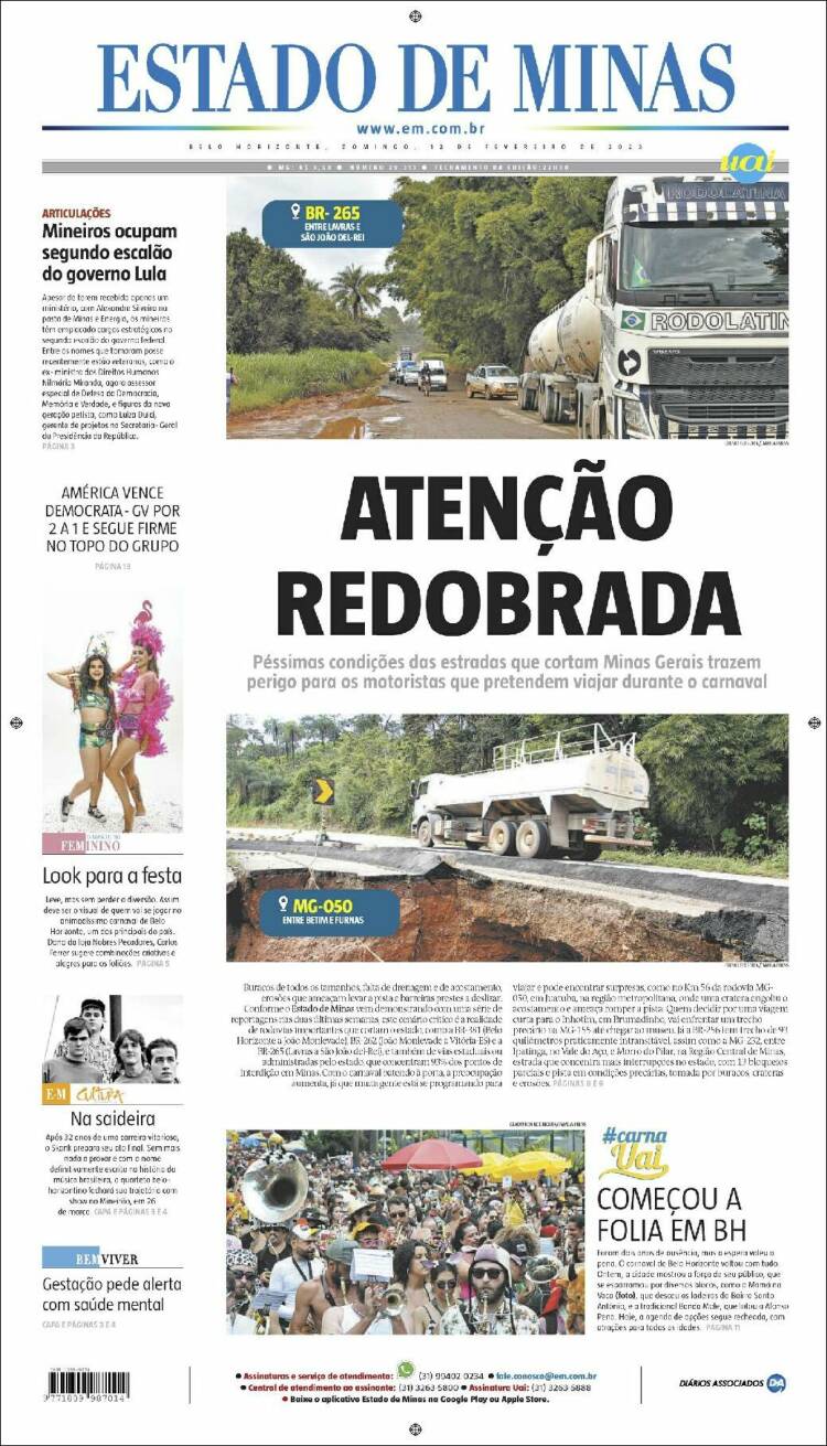 Portada de Jornal Estado de Minas (Brasil)