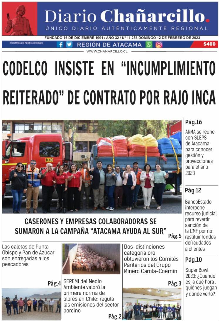 Portada de Diario Chañarcillo (Chile)