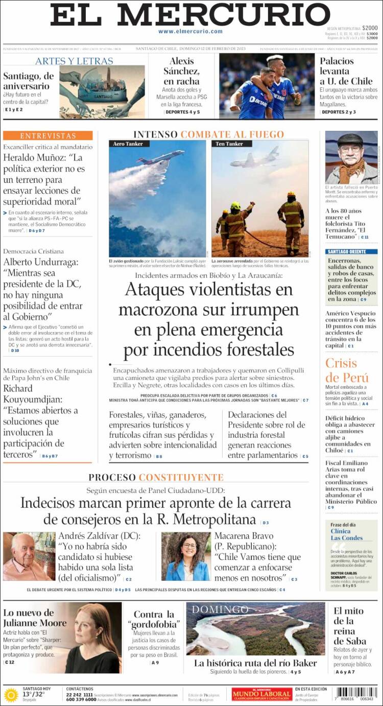 Portada de El Mercurio (Chile)